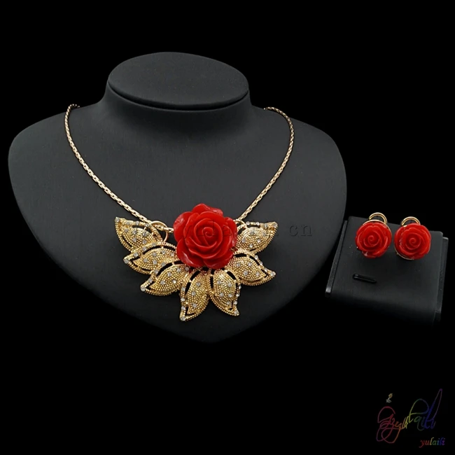 

Free Shipping 2017 Yulaili High Quality Rose Design Girls Fashion Costume Two Jewelry Sets