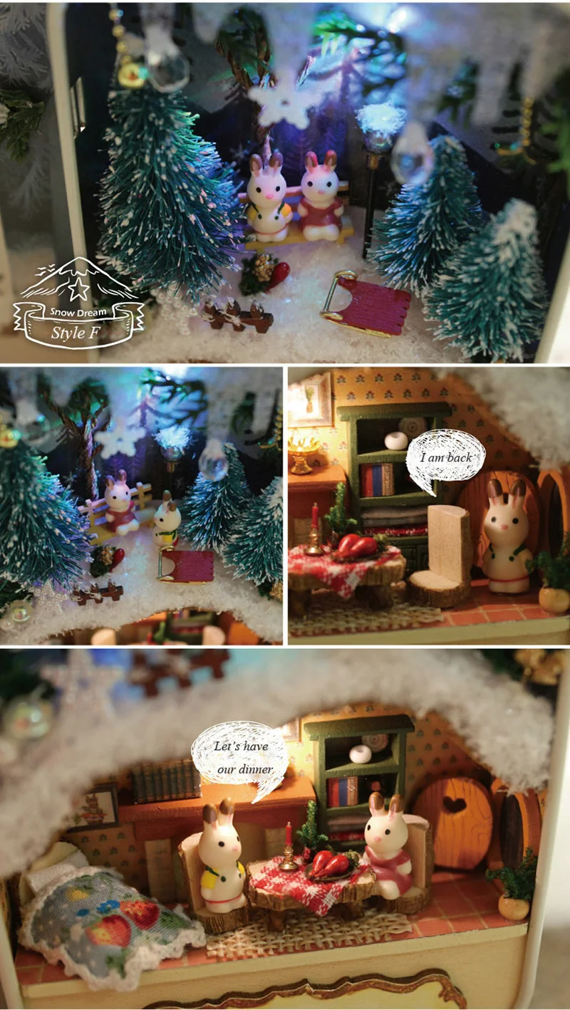 Snow Dream Doll House 3D DIY Miniature Wooden Puzzle Dollhouse Mini Furniture Decoration Toy for Kid Birthday Gift Box Theatre (3)