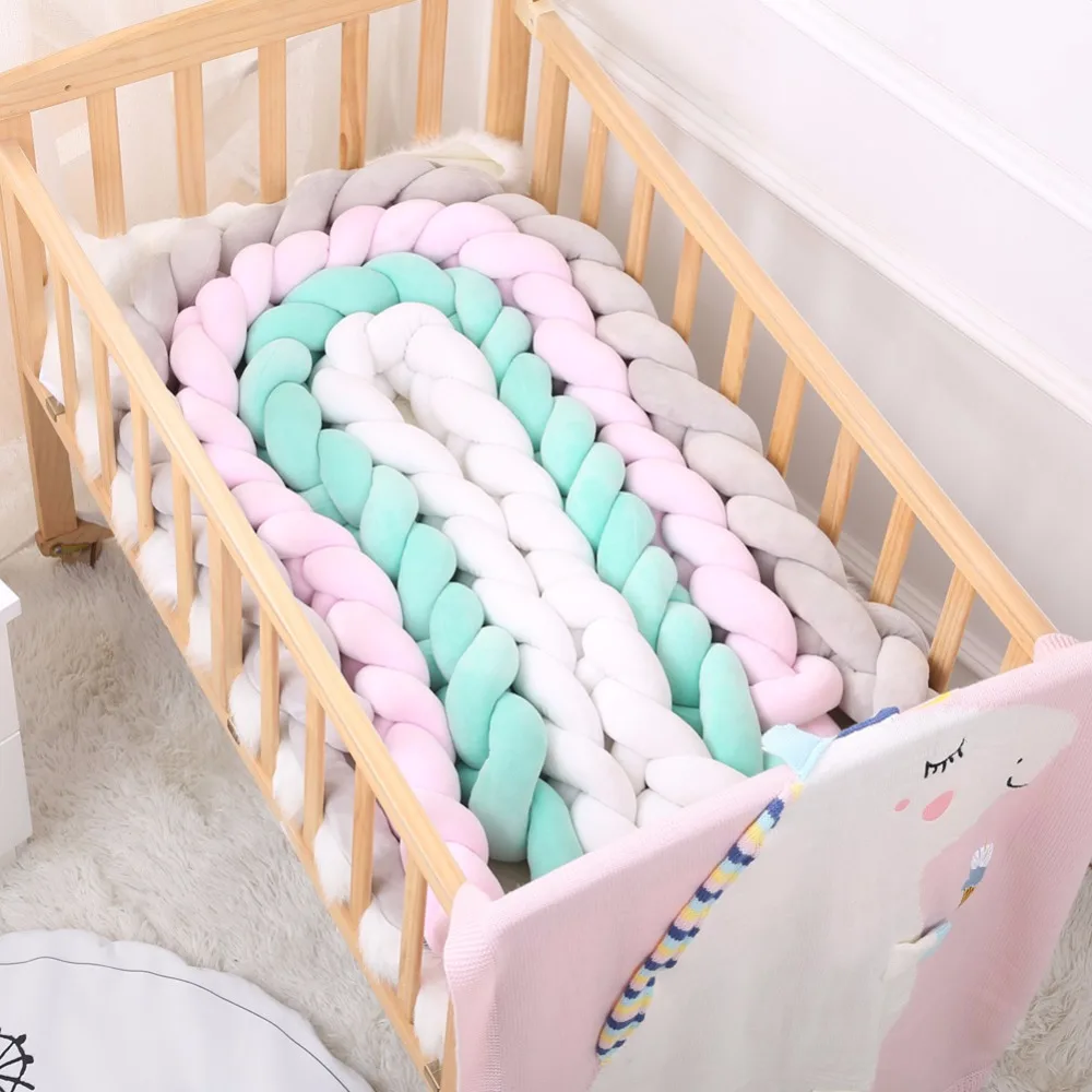 Achat 100 200cm nouveau né bébé lit pare chocs couleur Pure tissage noeud pare chocs pour bébé chambre décor berceau protecteur bébé literie accessoires