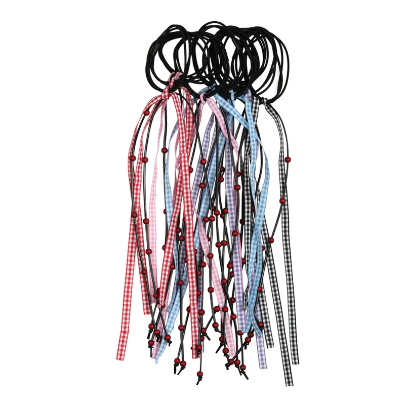 20pcs/lot Hair Ribbon Beads Elastic Rubber Long Tassel Hair Rope Tie
