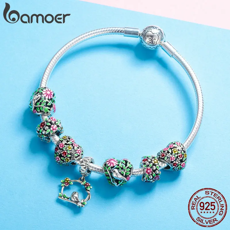 Bamoer Summer Collection 100 925 Sterling Silver Valley Of Flowers Heart Charm Beads Fit Women Bracelet Diy Jewelry Gift Scc646 Beads Aliexpress