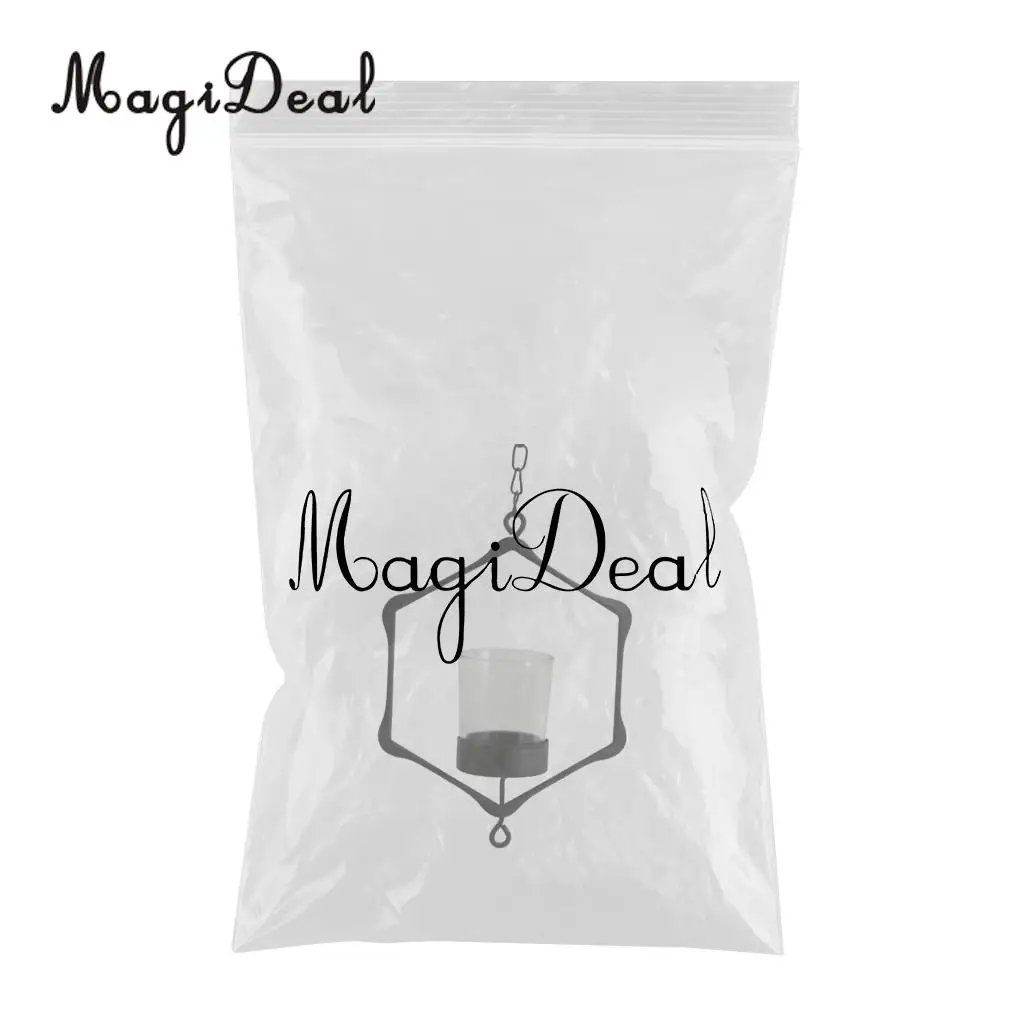 MagiDeal Wire Hanging Chain Hollow Vintage Geometric Tealight Candle Holder Mood Light Candleholder Candlestick Lantern Case