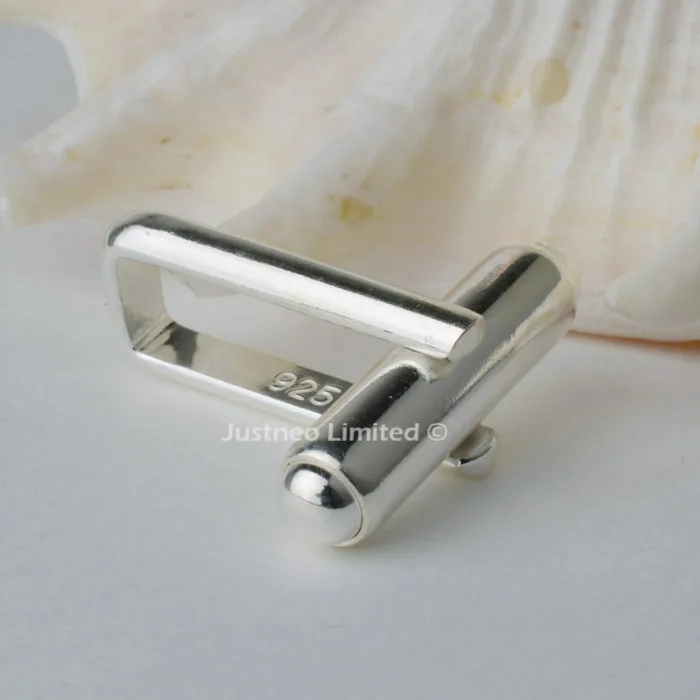 

Solid 925 Sterling Silver Cufflink Fitting Base Round Bar with U Arm Assembled, DIY components