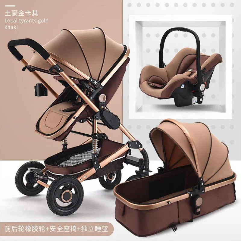 

Free Shipping 3 In1 Baby Stroller High Landscape Can Sit and Lie Shock Baby Stroller Four Wheel Stroller Easy Folding Cart