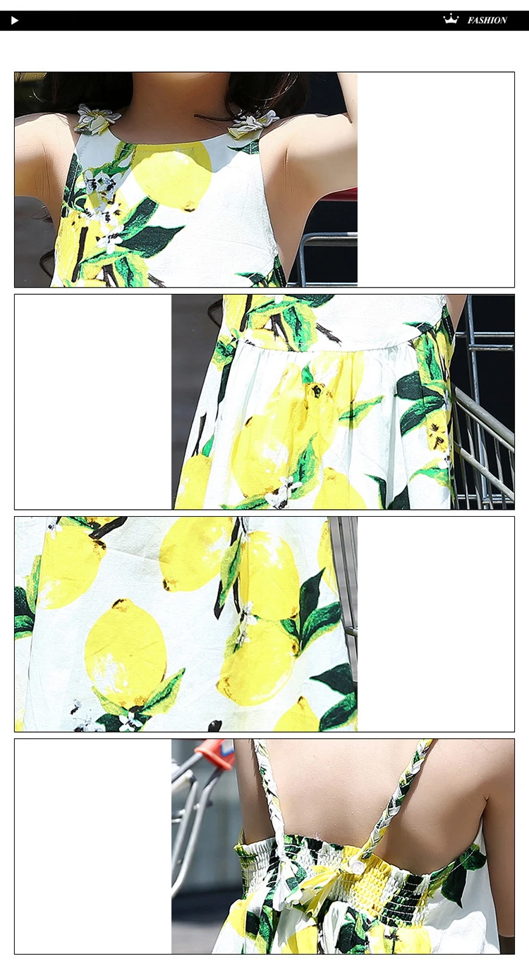Children's Dress Girls Baby Summer Bohemian style Toddler Girls Fashionable Mango Lemon Dresses shoulder-straps Holiday dress for 9-14Y kids clothing (5)