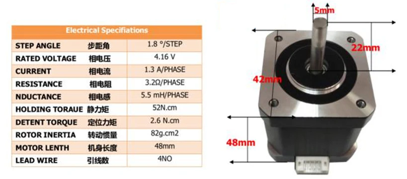 Nema 17 42 гибридный шаговый двигатель 1,8 градусов 4 свинца 2 фазы 48 мм 52N. См 1.3A для ЧПУ 3d принтер фрезерный станок