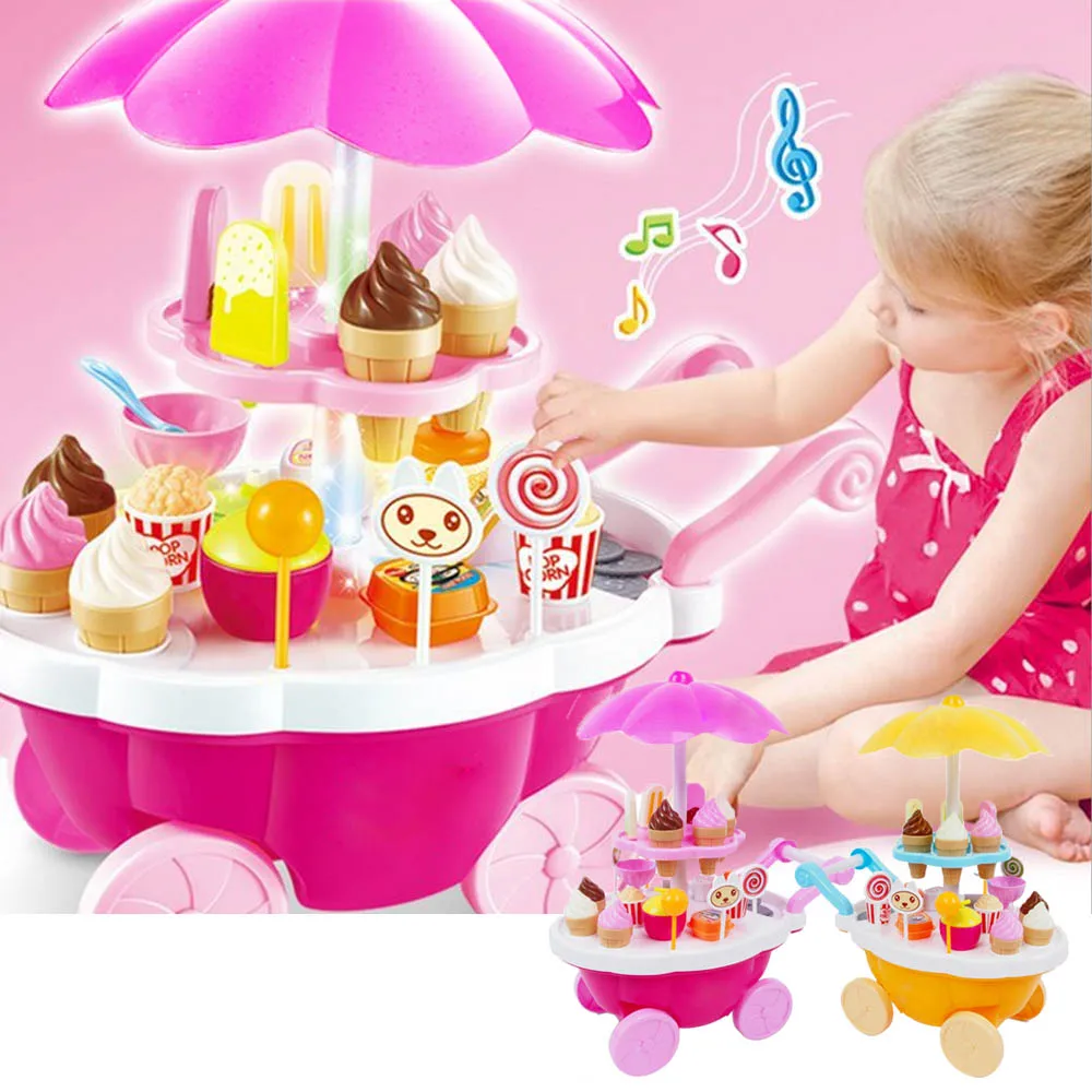 

New 1 Set Pretend Play Toy Simulation Miniature Small Sweet Candy Ice Cream Cart Shop Supermarket Children Playing Toy