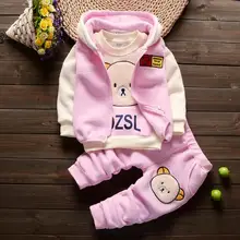 Осень-зима для маленьких детей 3 шт. комплект Детский жилет для мальчиков и девочек+ флис топы+ брюки детская Костюмы Костюм с толстым бархатным свитером DF104