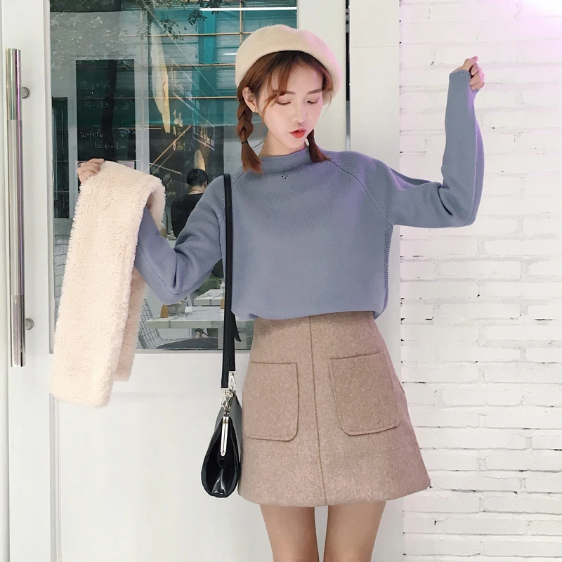 Шерстяные юбки-карандаш женские Harajuku мини юбки корейские большие карманы юбка-карандаш Уличная Сексуальная осенне-зимняя короткая юбка тонкая линия