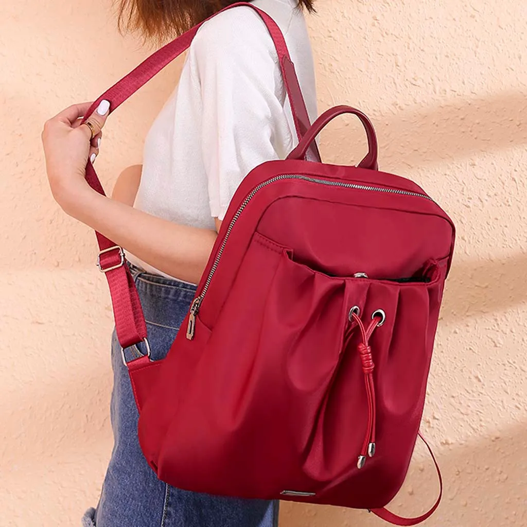 

Women's Backpack Waterproof Nylon Bag Anti-Theft Shoulder Bag Leisure Travel Bag Red Backpack Large Capacity Rucksack