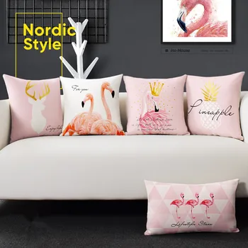 

Pink Geometric Pineapple Pillow Cover Home Decor Cushion Cover Linen Cotton Throw Pillows Pillowcase Pillowsham 45x45cm/30x50