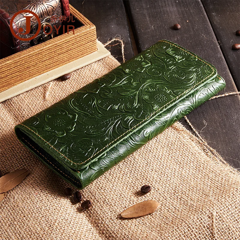 

2018 New Leather Wallet Vintage Embossed Wax Leather Long Lady Wallet Fashion Cowhide Clutch