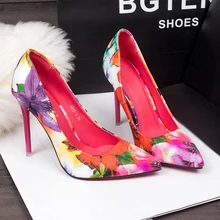 womenshoes high heels pumps Thin heel printing No laces designer shoes women luxury 2016 Nubuck leather Tip toe zapatos mujer