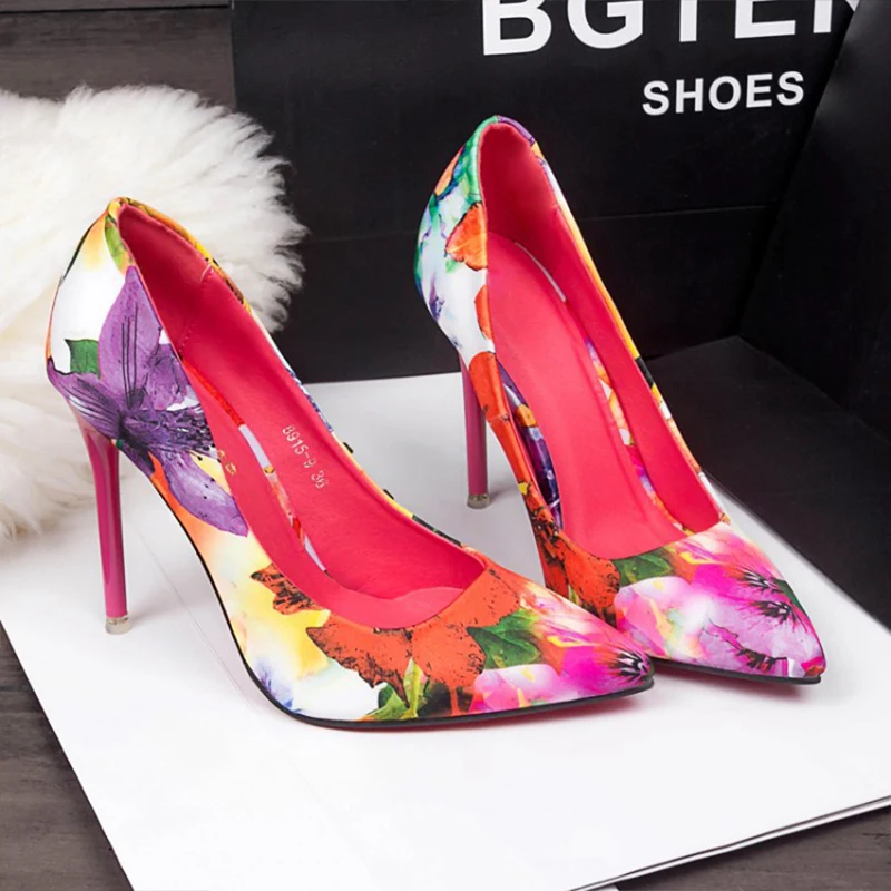 

womenshoes high heels pumps Thin heel printing No laces designer shoes women luxury 2017 Nubuck leather Tip toe zapatos mujer