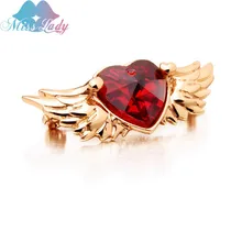 Miss Lady Heart Wing Brooches Red Love Heart Gold color Zircon Crystal Party Ornament Fashion Jewelry For Women MLY5783