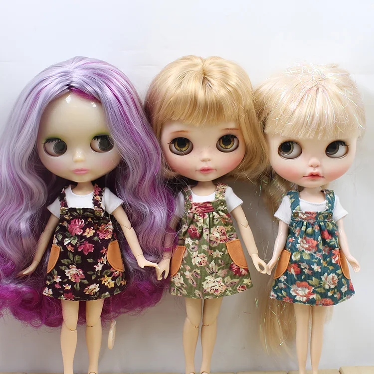 Одежда DBS для Blyth icy doll шарнирное тело 1/6 юбка с принтом на подтяжках белая рубашка