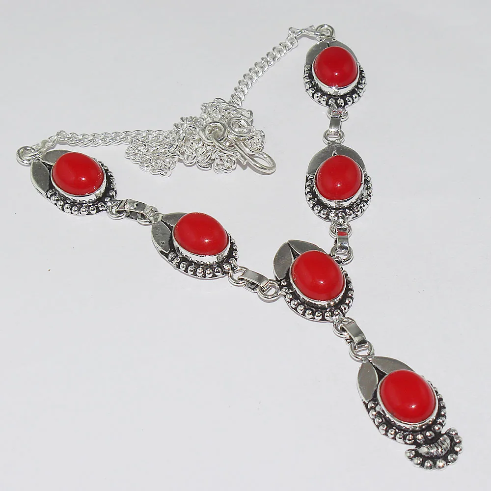 

Red Coral Necklace Silver Overlay over Copper , 43cm, N1040