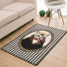 Черно-белый решетки мультфильм кошка печать прямоугольный ковер моющийся нескользящий ковер для гостиной/спальни/дивана/чайный коврик для стола