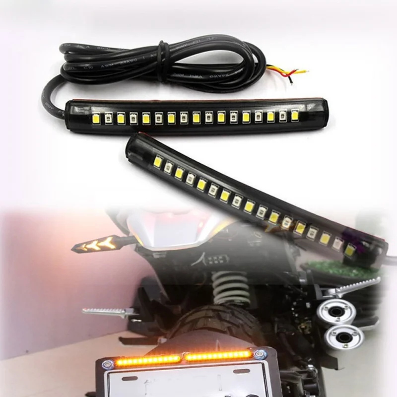 Universal 17LED Motorcycle strip turn signal tail rear brake stop Waterproof Bulb lamp 2835 Smd Dual Color Yellow Red Light |