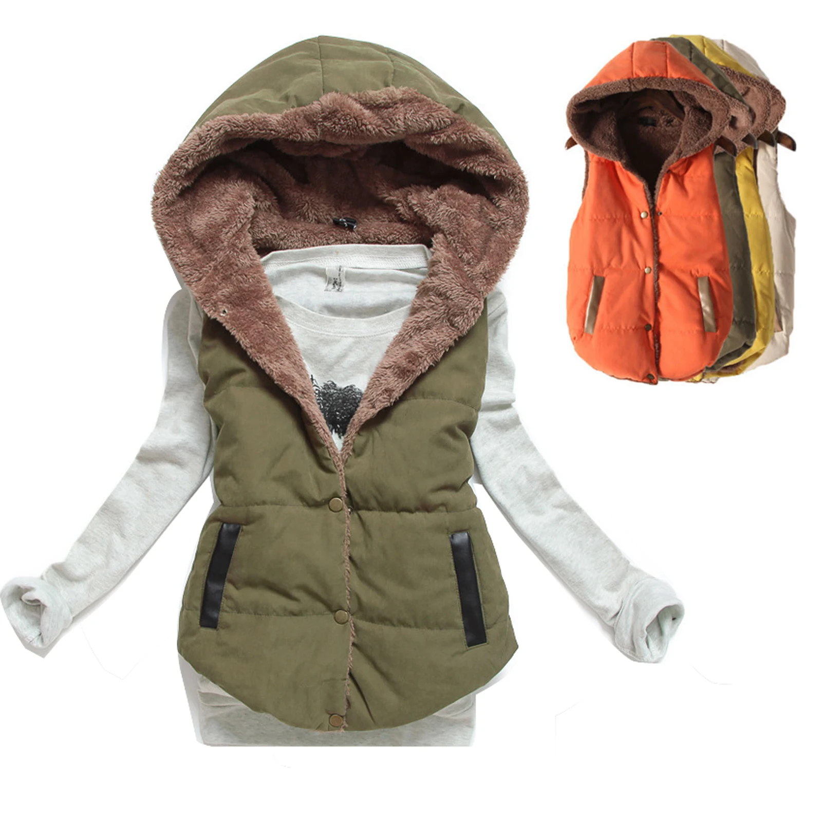 

2019 Women Spring Autumn Waistcoats Length Jacket Hooded Thick Cotton Coat Warm Velvet Sleeveless Vests Female Plus Size