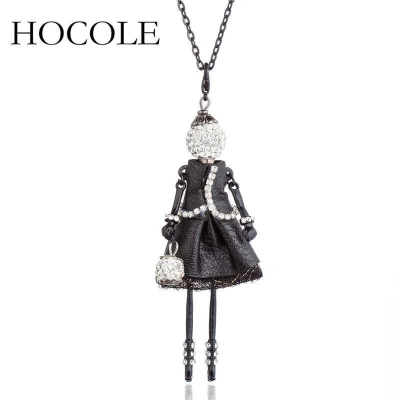 

HOCOLE New Doll Rhinestone Pendant Necklace Women Cute Hot Leather Dress Girls Crystal Statement Maxi Necklaces Fashion Jewelry