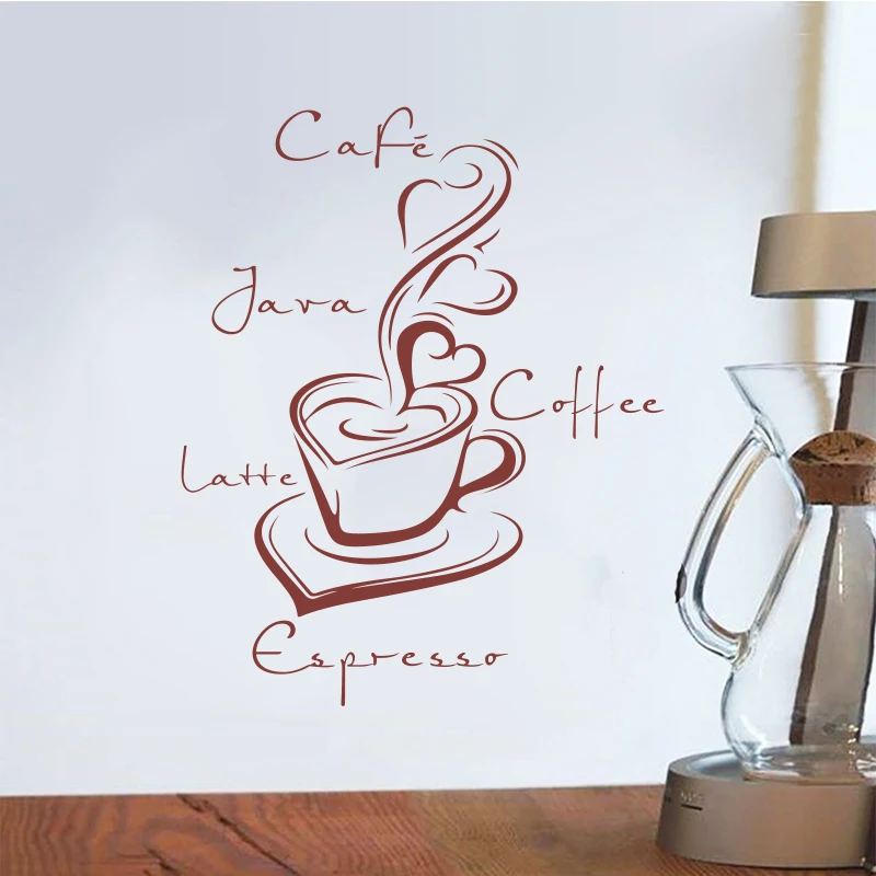 Sticker Coffee Cup Vinyl Wall Sticker Applique Mural Wall Art Cafe