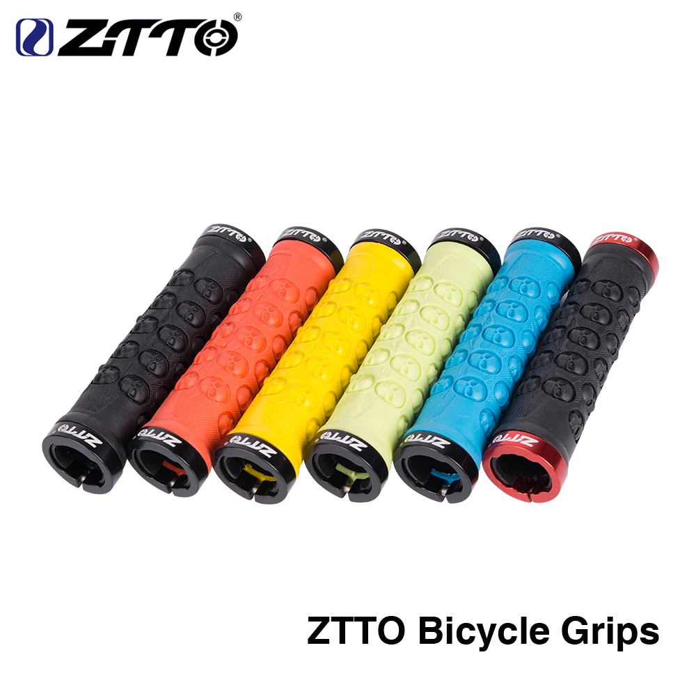 

ZTTO Bicycle Grip MTB Handlebar Grips TPR Rubber Lock on Anti slip Grips for MTB Folding Bike Skull design bicycle parts