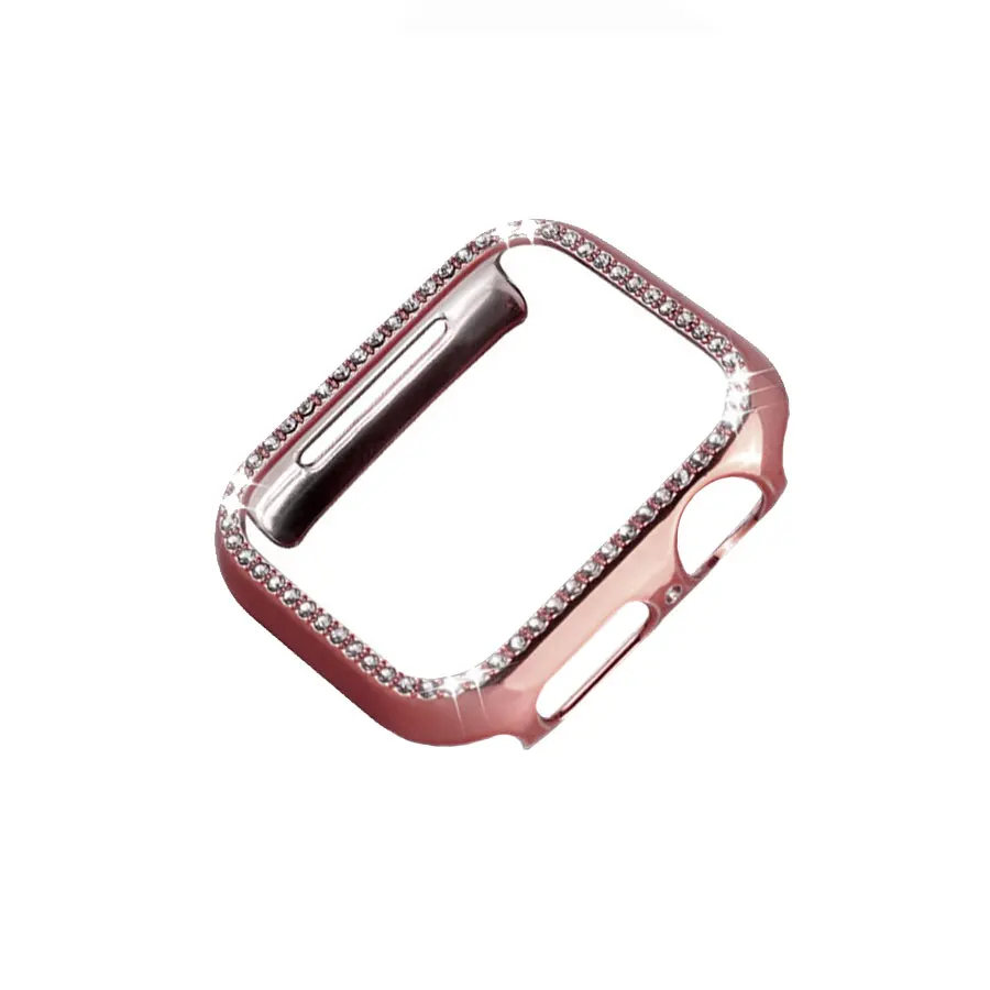 Чехол Защитная крышка для Apple Watch 38 мм 44 мм Алмазный ПК позолоченный корпус часов для наручных часов iWatch серии 4/3/2/1 40 мм 42 мм - Цвет: Pink