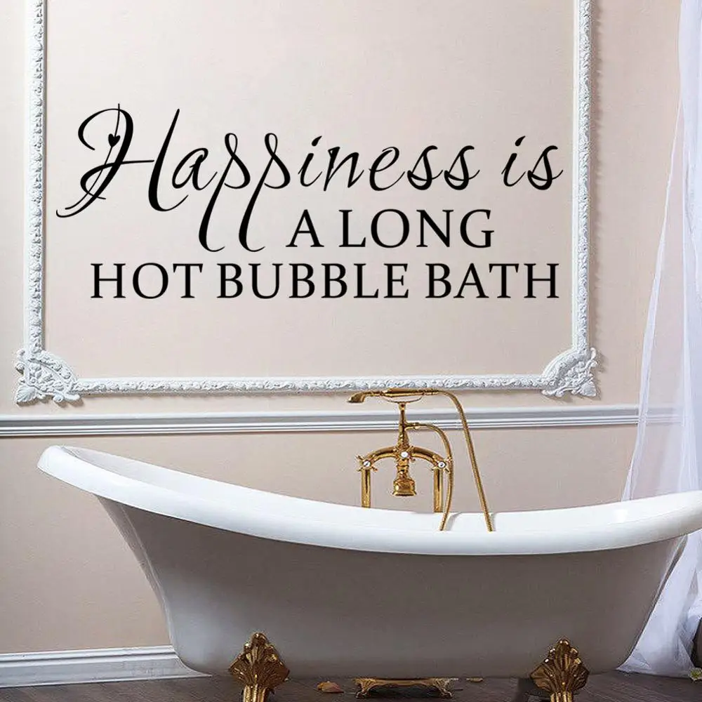 Happiness Is Along Hot Bubble Bath Quotes Black Wall Stickers For