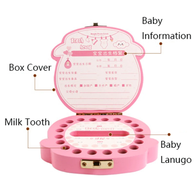Деревянный ящик для хранения зубов для маленьких мальчиков и девочек, английский и испанский, сувенирный чехол для новорожденных