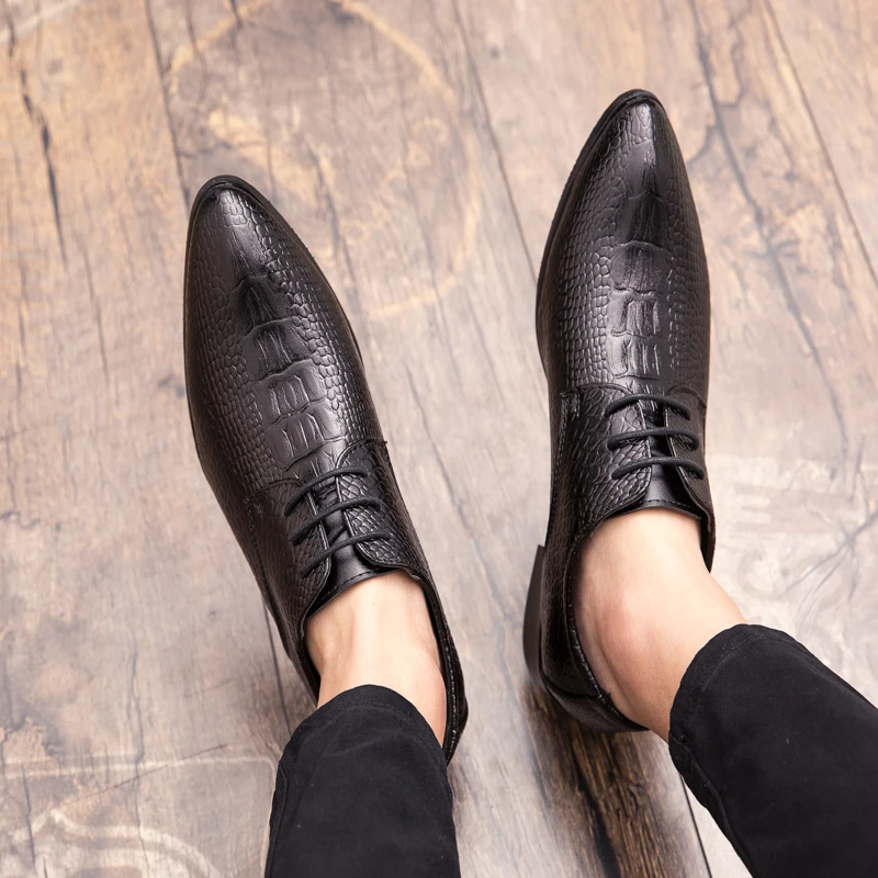 Роскошные модельные кожаные туфли с узором «крокодиловая кожа»; мужские деловые свадебные туфли; кожаные повседневные туфли-лодочки с острым носком; официальные кожаные туфли