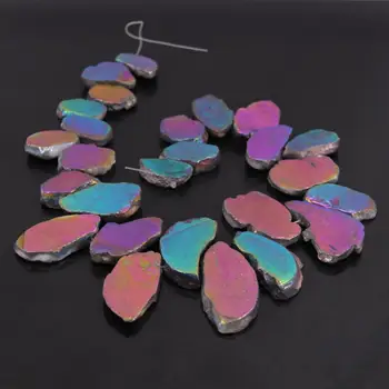 

15.5"strand Rainbow Titanium Raw Agates Top Drilled Slab Slice Beads,Natural Onxy Nugget Pendant Graduated Nacklaces Jewelry
