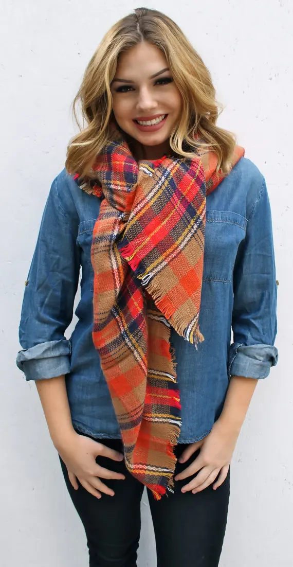 The Caramel Apple Plaid Oversized Blanket Scarf Multi Colored font b Tartan b font Scarf Blizzard