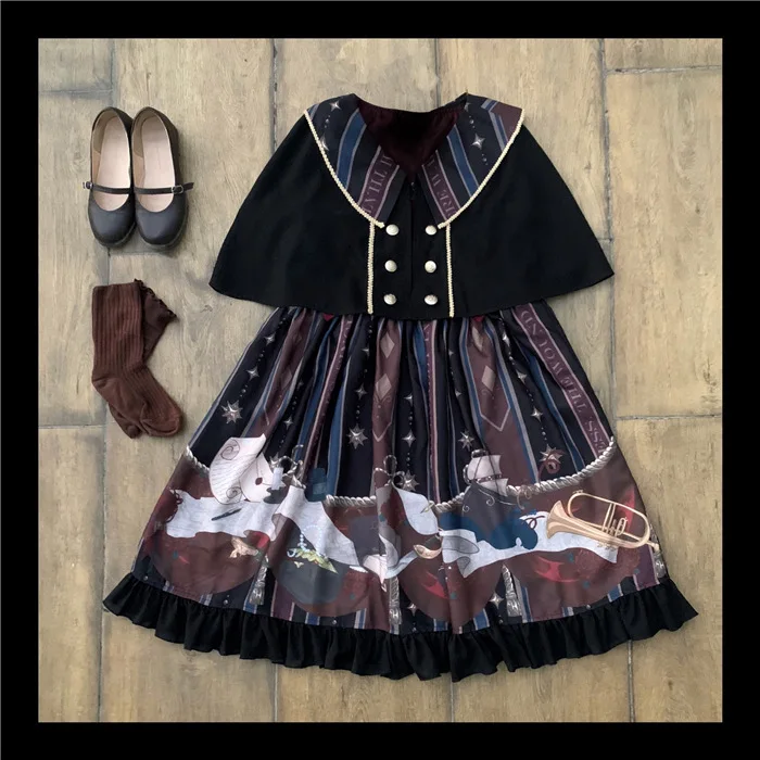 

Navigation Heart ~ Retro Style Printed Lolita Vest Dress with Short Cape