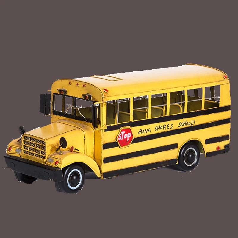 

American country Vintage iron yellow bus bus model Home Furnishing children's clothing store room studio window display