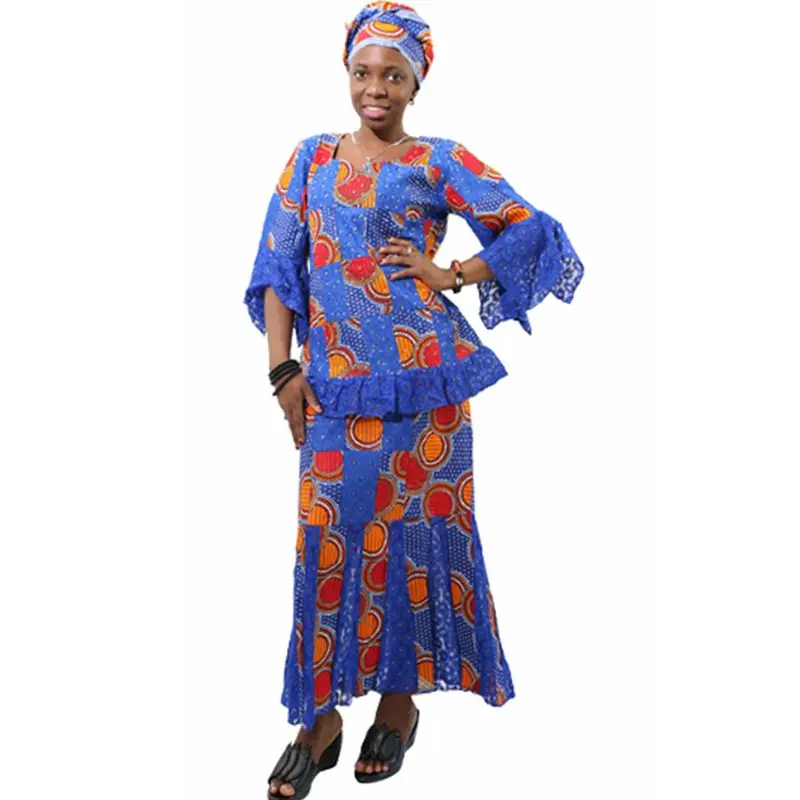 Женские африканские платья MD dashiki короткая юбка-раппер с шарфом комплект из трех