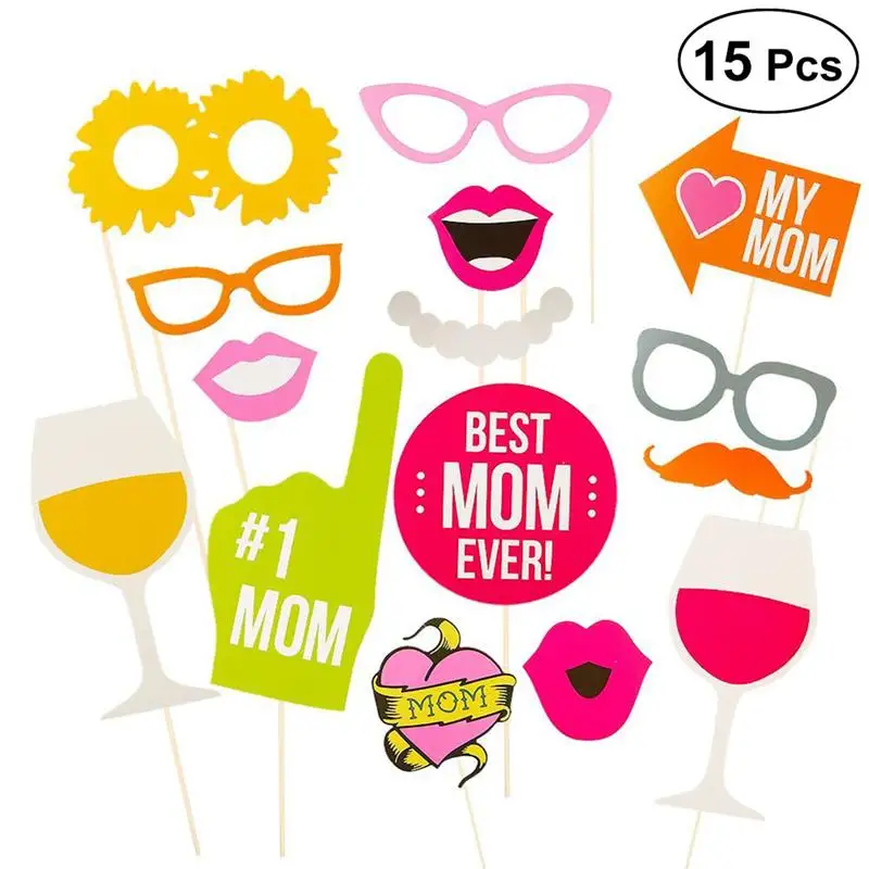 15pcs/set Novelty Mothers Day Best Mom Ever Party Photo Booth Props