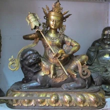 Xd 001844 2" Тибет старый бронзовый позолоченный свинка Vaishravana Лев Zambala Король Богатство Статуя