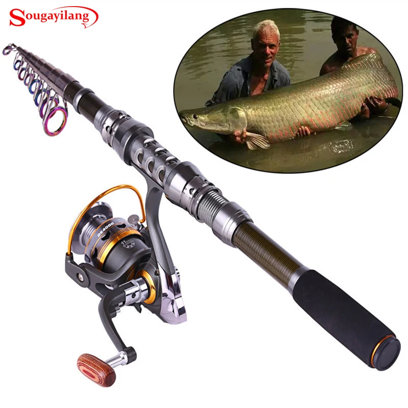 Sougayilang 2.1m Carbon Telescopic Spinning Fishing Rod Combo Rock Boat