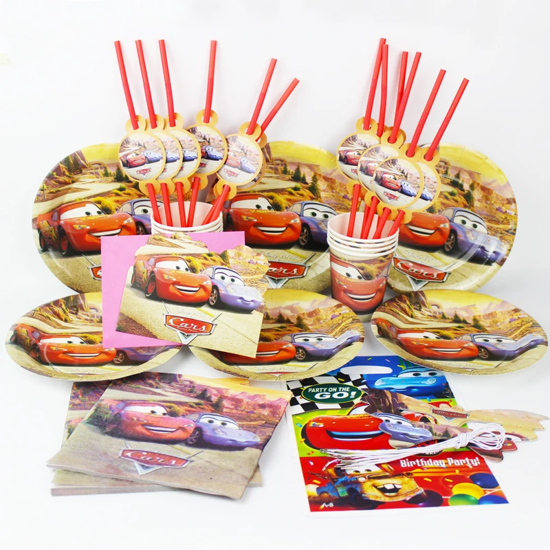 

92pcs Cars kids happy birthday party decoration plate cup straw napkins loot bags for 12 people party supplie