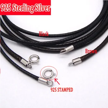 

Wholesale-10piece/lot 2mm Black-Brown Korean Wax-Ropes&Cords Jewelry Accessories with 925 STERLING SILVER CLASP for DIY Necklace