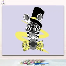 Лошадь с галстуком-бабочкой художественные картины Рисование краски по номерам с красками цвета на холст своими руками ручной работы для украшения стен hoom