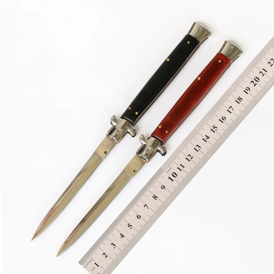 

Italian 13 Inch Version AKC Godfather Stiletto Portable Folding Blade Knife Black/Red Wood Handle Outdoor Hunting Pocket Knives