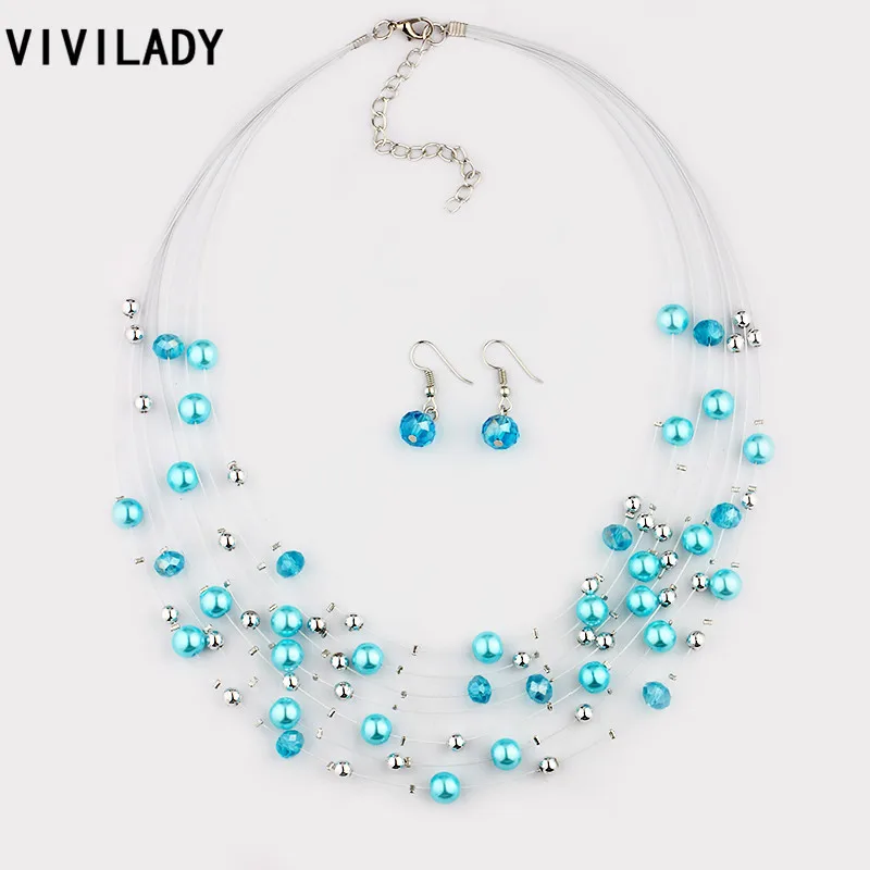 

VIVILADY Trendy Handmade Imitation Pearl Austrian Crystal Beads Layers Jewelry Sets Women Wedding Necklace Earrings Bijoux Gifts