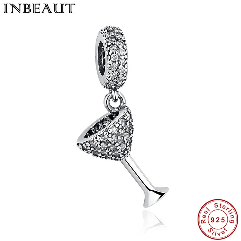 

INBEAUT Women Fashion 925 Sterling Silver Cocktail Glass Zircon Necklace Pendant DIY Jewelry Making Charm fit Pandora Bracelet