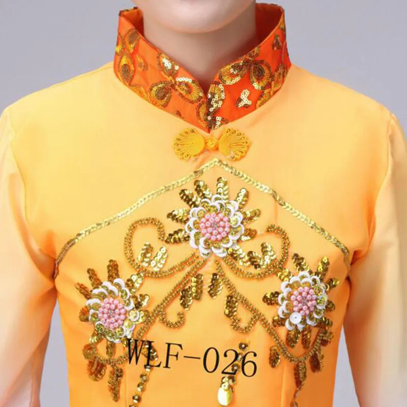 Yellow желтый костюм, китайский, традиционный одежда с длинными рукавами китайский танцевальный костюм Yangko народный танцевальный костюм танцевальные костюмы