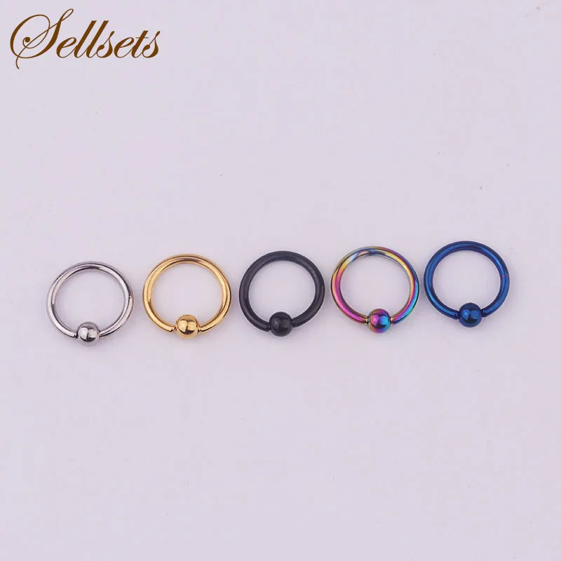 Набор украшений для пирсинга тела, 5 шт., 16 г, титановый анодированный обруч из нержавеющей стали для носа, бровей, губ, серьги, кольцо из бисера