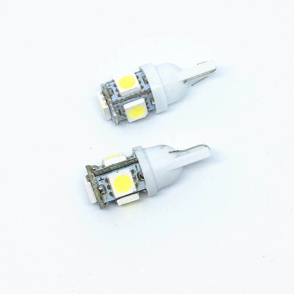 100X T10 светодиодный W5W 5050 лампы 5 SMD светодиодный белого и синего цвета красный желтый и зеленый цвета 194 168 супер яркий Клин лампочки лампы 12V