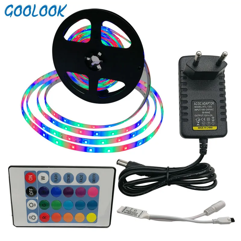 

2835 LED Strip RGB Light ribbon diode led tape DC12V 5m 10m 15m 20m RGB Waterproof LED Strip set Remote Controller with battery