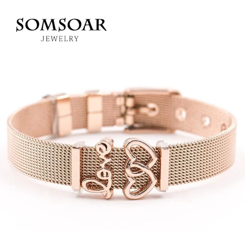 

Dropshipping Somsoar Jewelry Rose Gold SOULMA Mesh Bracelet Set Stainless steel Bangle as Valentines Gift for Women